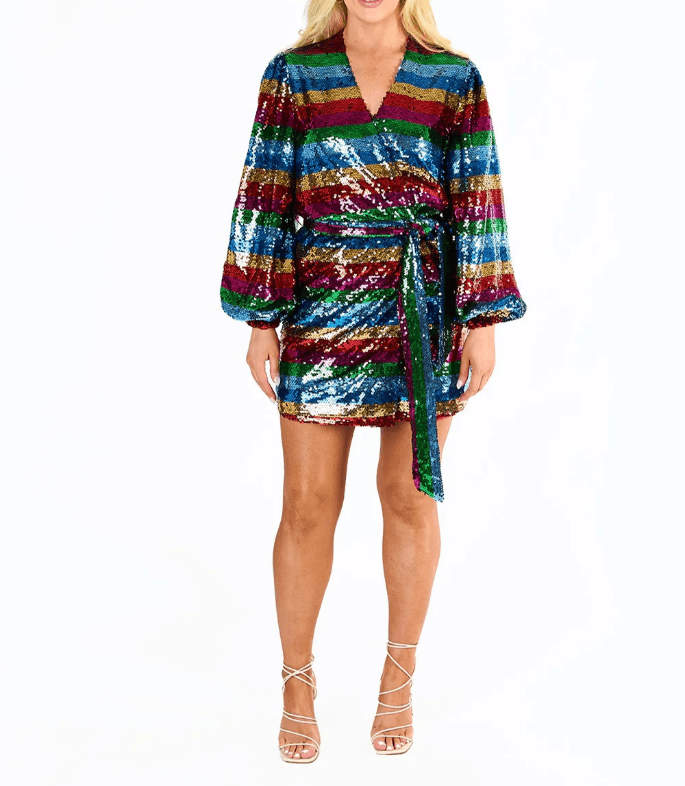 BuddyLove Sequin Wrap Mini Dress Adeline Sequin Long Sleeve Women Size Small NWT - Thumbnail 4