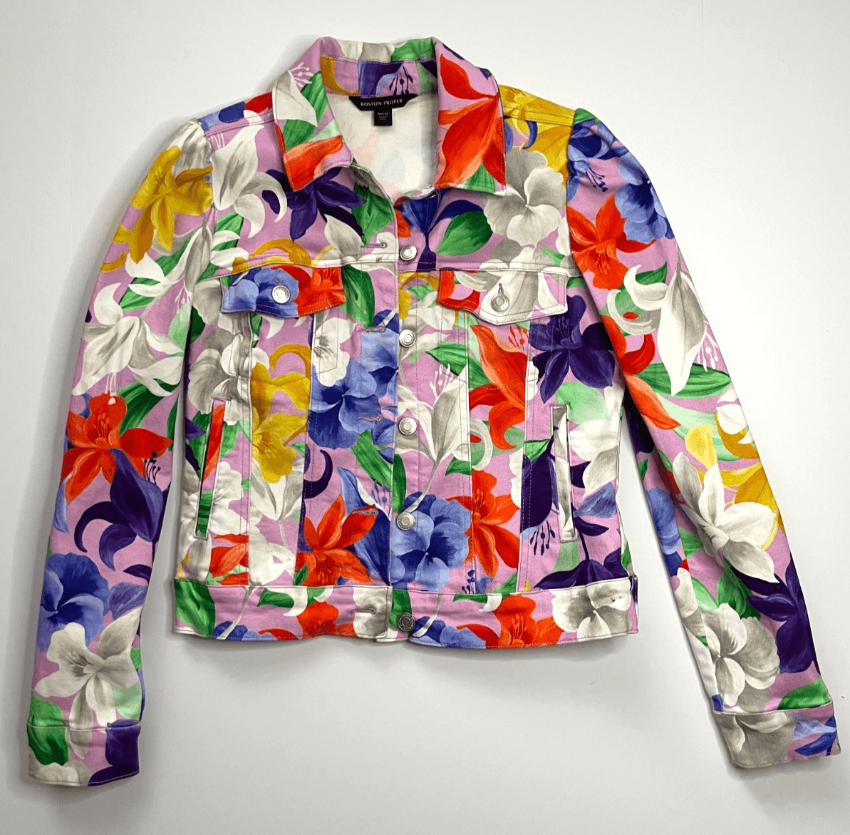 Boston Proper Women's Denim Jacket Comfort Stretch Floral Print Size X-Small - Thumbnail 4