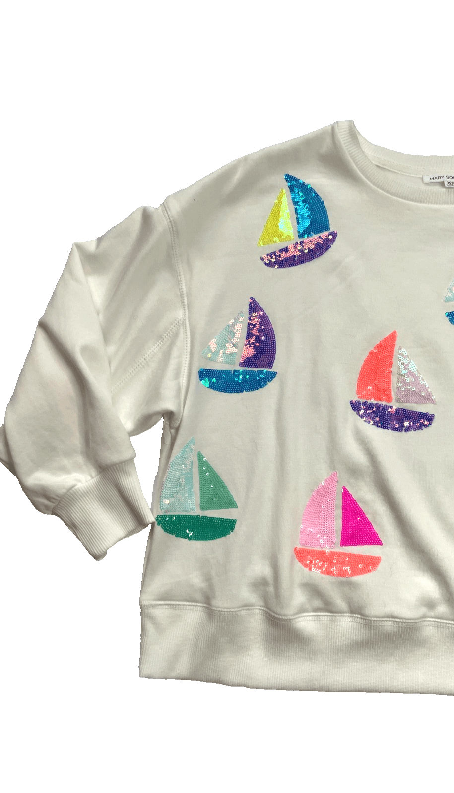 Mary Square 2-Piece Lounge Set White Sequin Sailboats Women Size XS $90 MSRP - Thumbnail 3