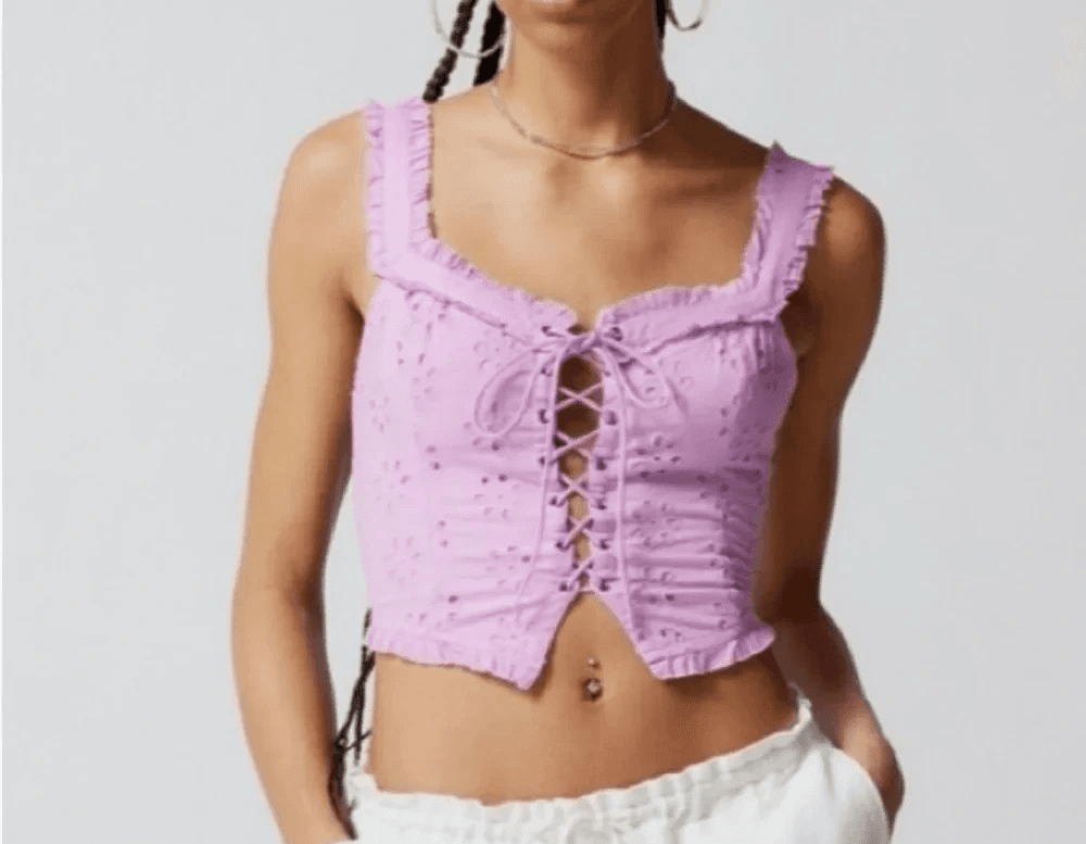 Urban Outfitters Women's Eyelet Front Lace Up Tank in Lavender Size Small NWT - Thumbnail 9