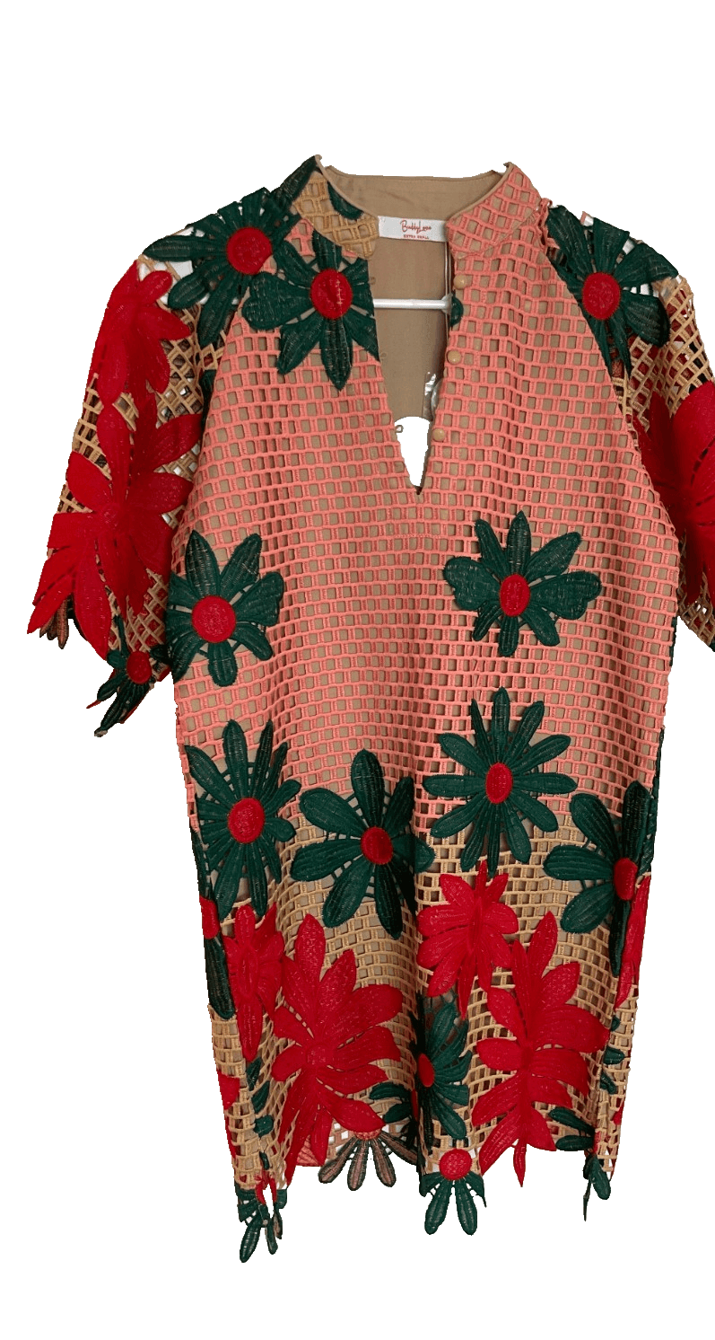BuddyLove Women Short Sleeve Mini Caftan Dress in Sedona Crochet Pattern Size XS - Thumbnail 6