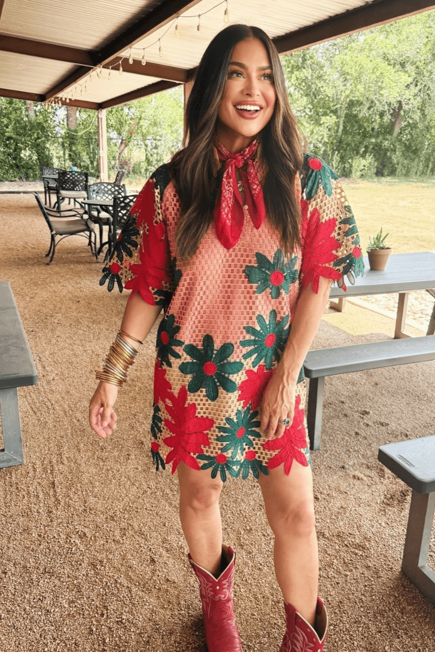 BuddyLove Women Short Sleeve Mini Caftan Dress in Sedona Crochet Pattern Size XS - Thumbnail 5