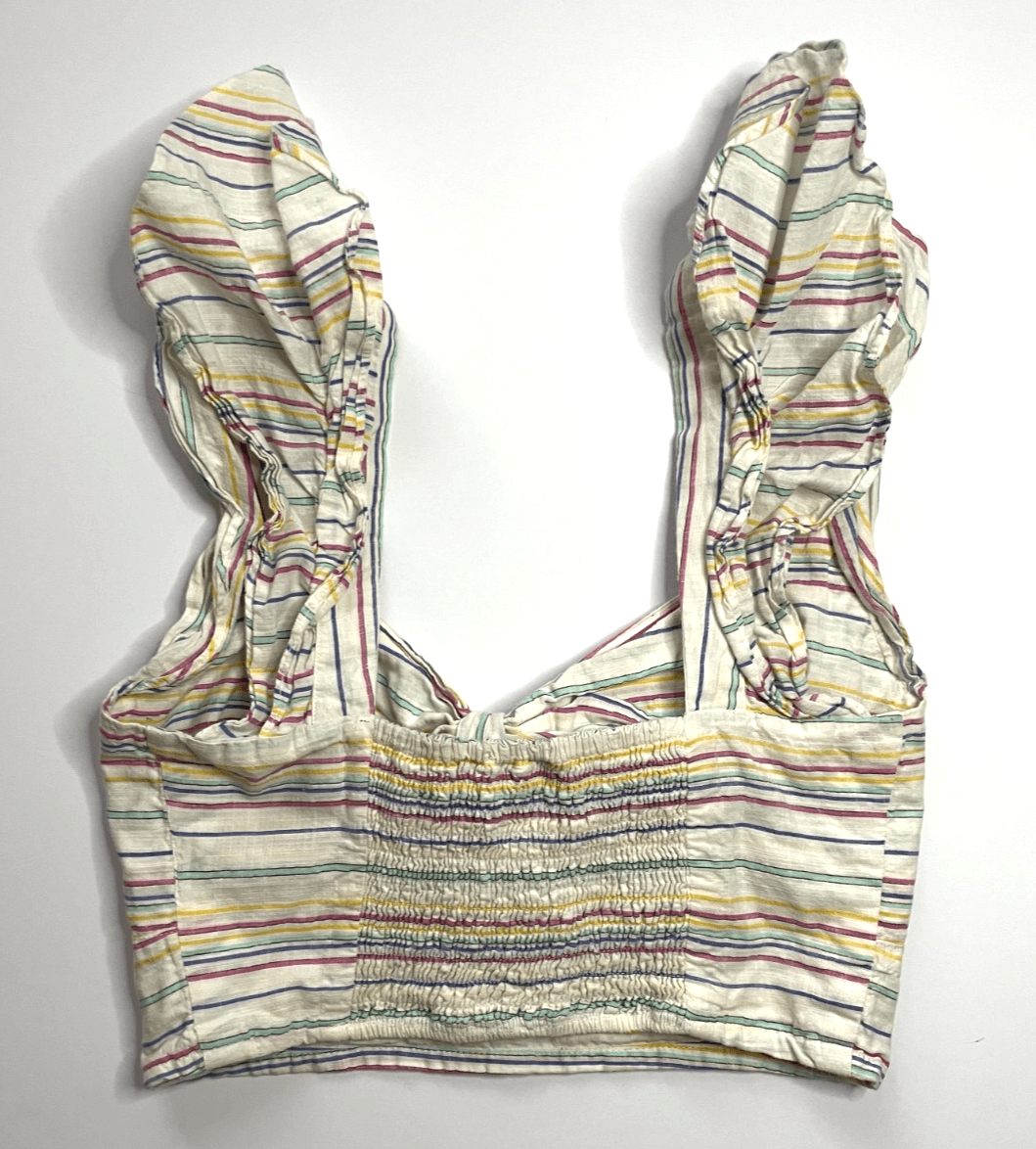 Maeve by Anthropologie Women's Striped Tie-Front Top Cropped Ruffle Size X-Small - Thumbnail 6