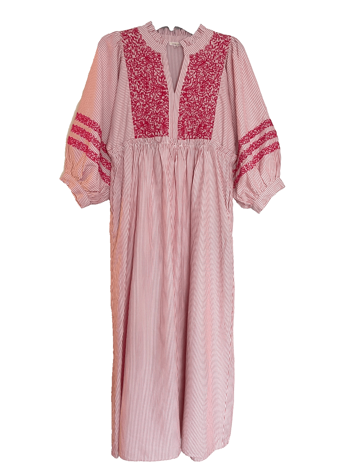 Jodiful Embroidered Puff Sleeve Maxi Dress Pink Striped Women Size Small - Thumbnail 4