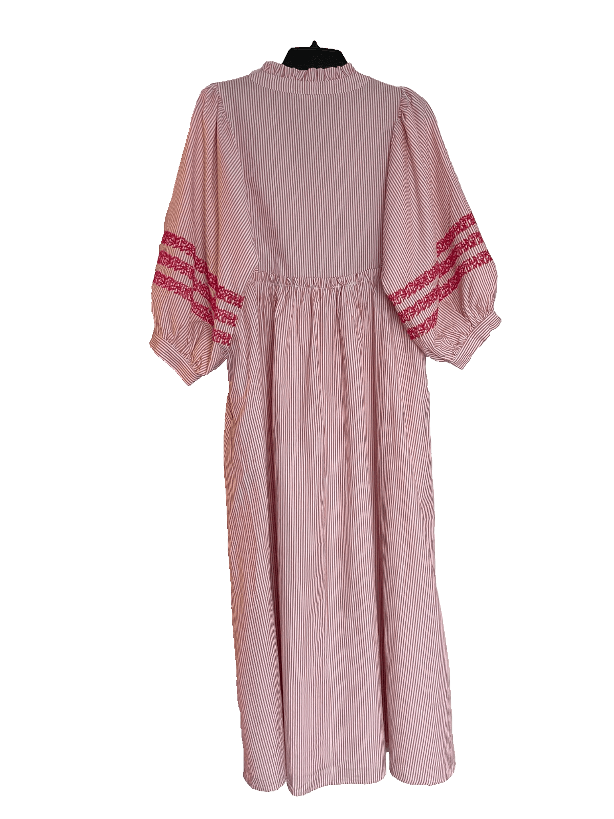 Jodiful Embroidered Puff Sleeve Maxi Dress Pink Striped Women Size Small - Thumbnail 7