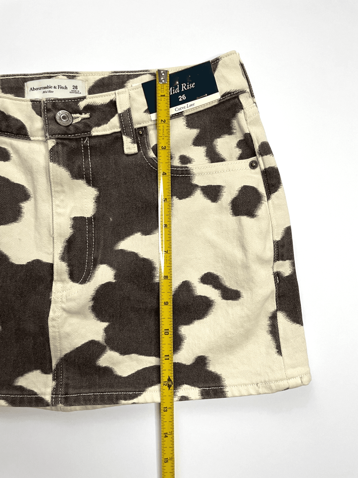 Abercrombie & Fitch Curve Love Mid Rise Denim Mini Skirt Cow Print/Brown Size 26 - Thumbnail 6