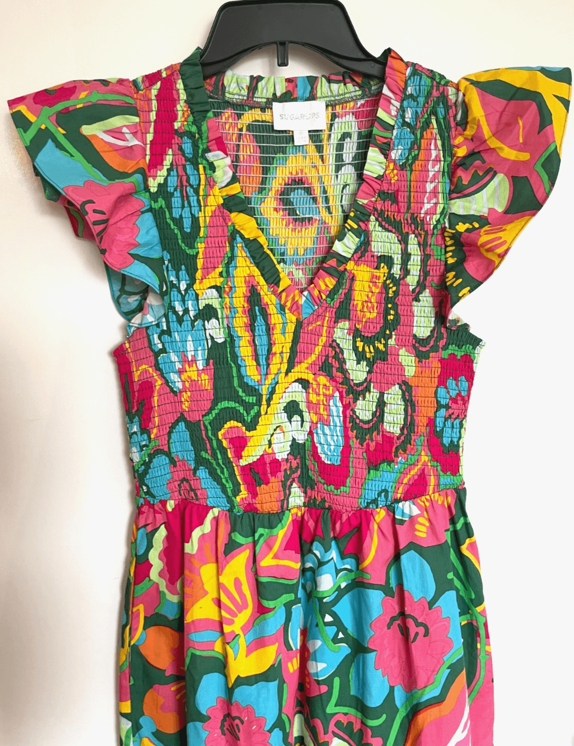 Sugarlips Smocked Bodice Tiered Midi Dress 100% Cotton Floral Women Size X-Small - Thumbnail 7