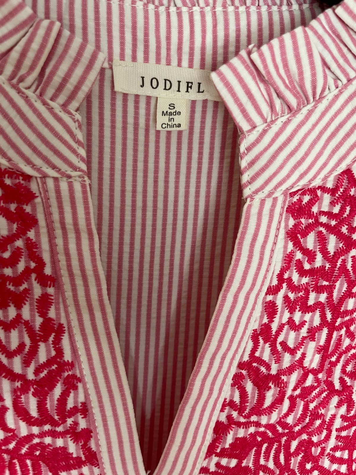 Jodiful Embroidered Puff Sleeve Maxi Dress Pink Striped Women Size Small - Thumbnail 5