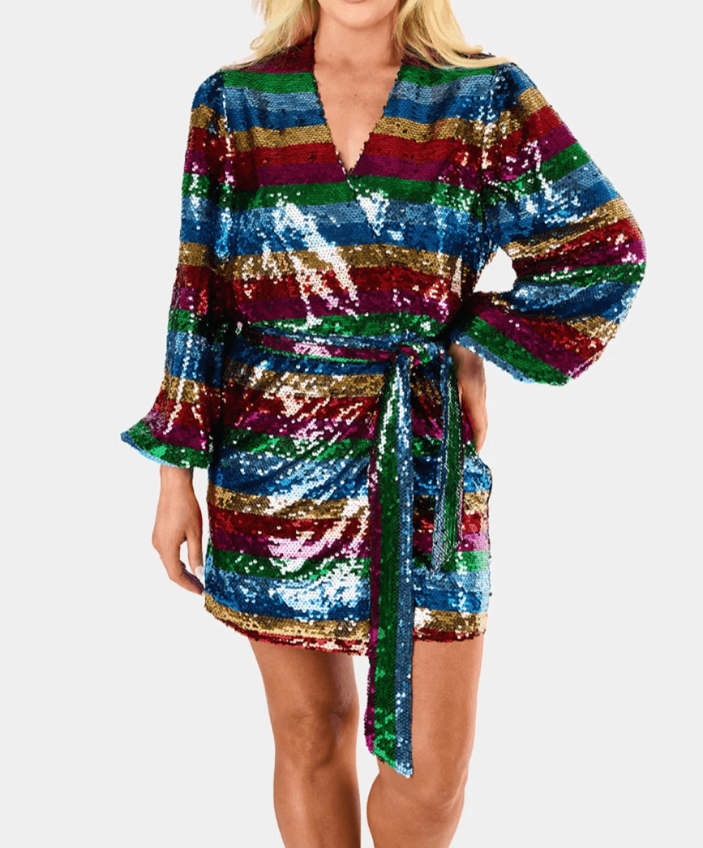 BuddyLove Sequin Wrap Mini Dress Adeline Sequin Long Sleeve Women Size Small NWT - Thumbnail 3