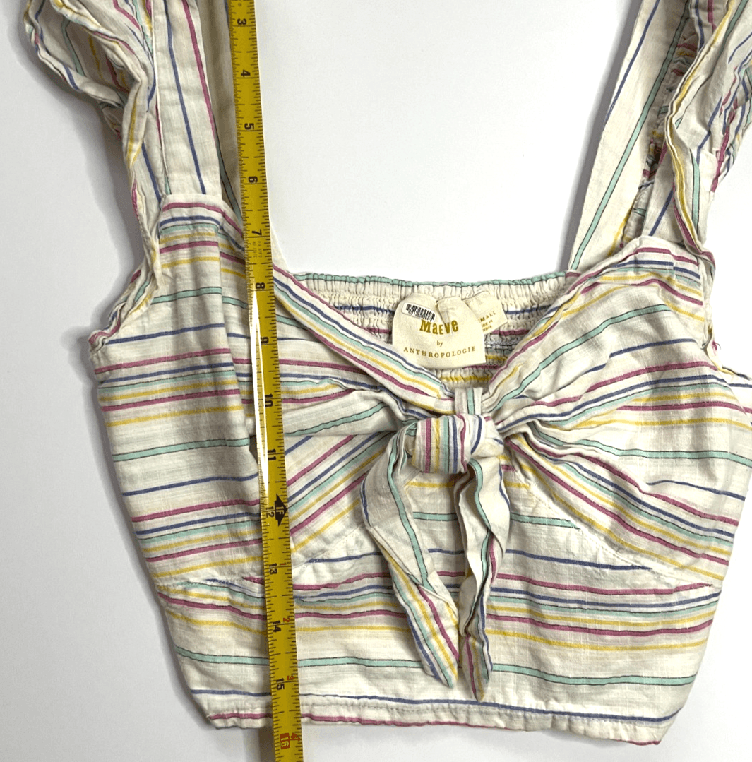 Maeve by Anthropologie Women's Striped Tie-Front Top Cropped Ruffle Size X-Small - Thumbnail 10