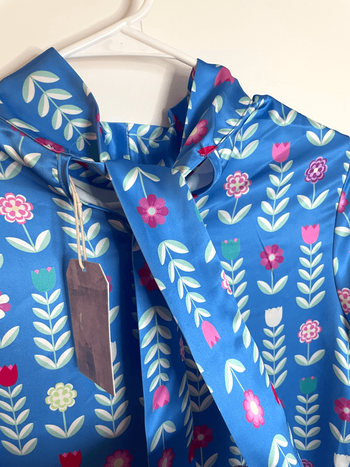 Heart of Grace Satin Feather Caftan Dress Blue Satin Print Women Size X-Small - Thumbnail 6