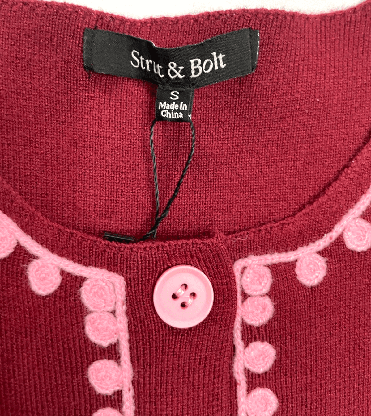 Women's Vest Sweater Size Small Embroidered Pink by Strut & Bolt NWT - Thumbnail 2