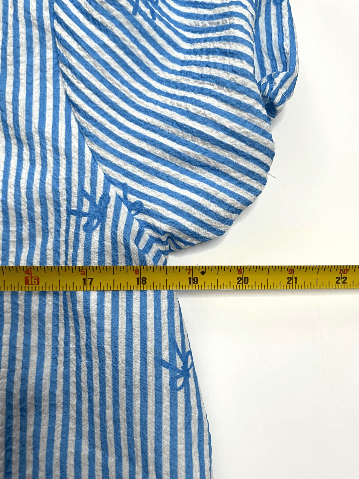 Womens 2-Piece Tie Front Set Puff Sleeve Top + Shorts in Blue Stripe Size S - Thumbnail 5