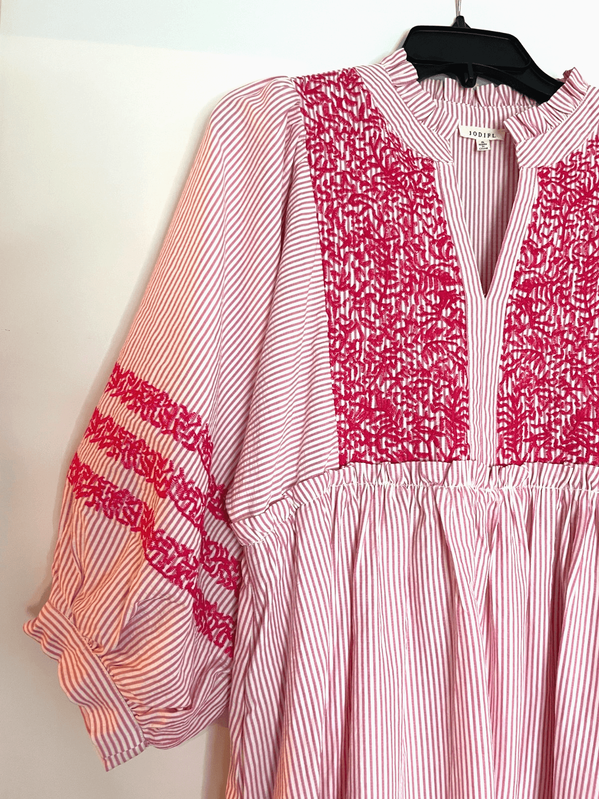 Jodiful Embroidered Puff Sleeve Maxi Dress Pink Striped Women Size Small - Thumbnail 6