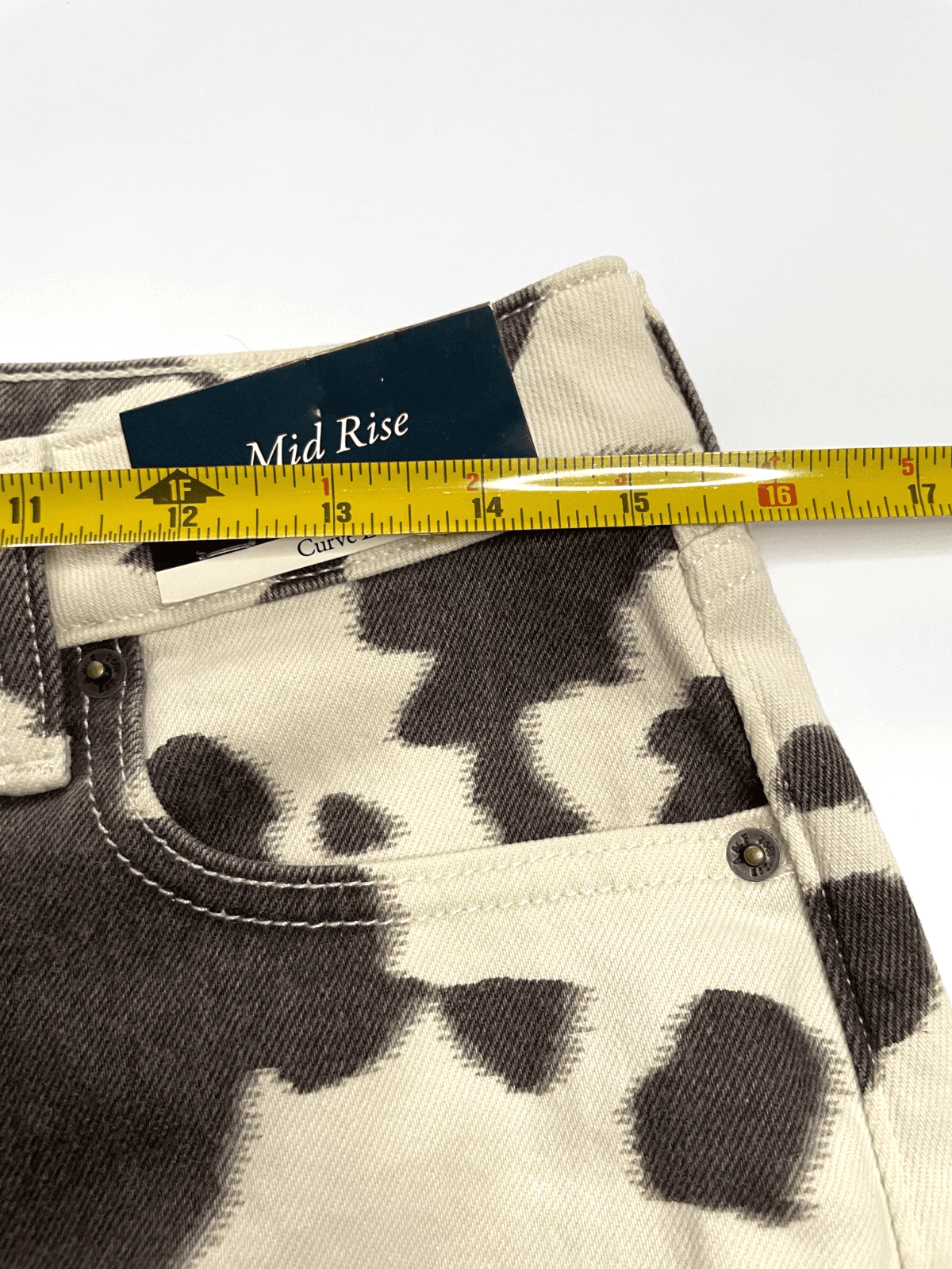 Abercrombie & Fitch Curve Love Mid Rise Denim Mini Skirt Cow Print/Brown Size 26 - Thumbnail 7
