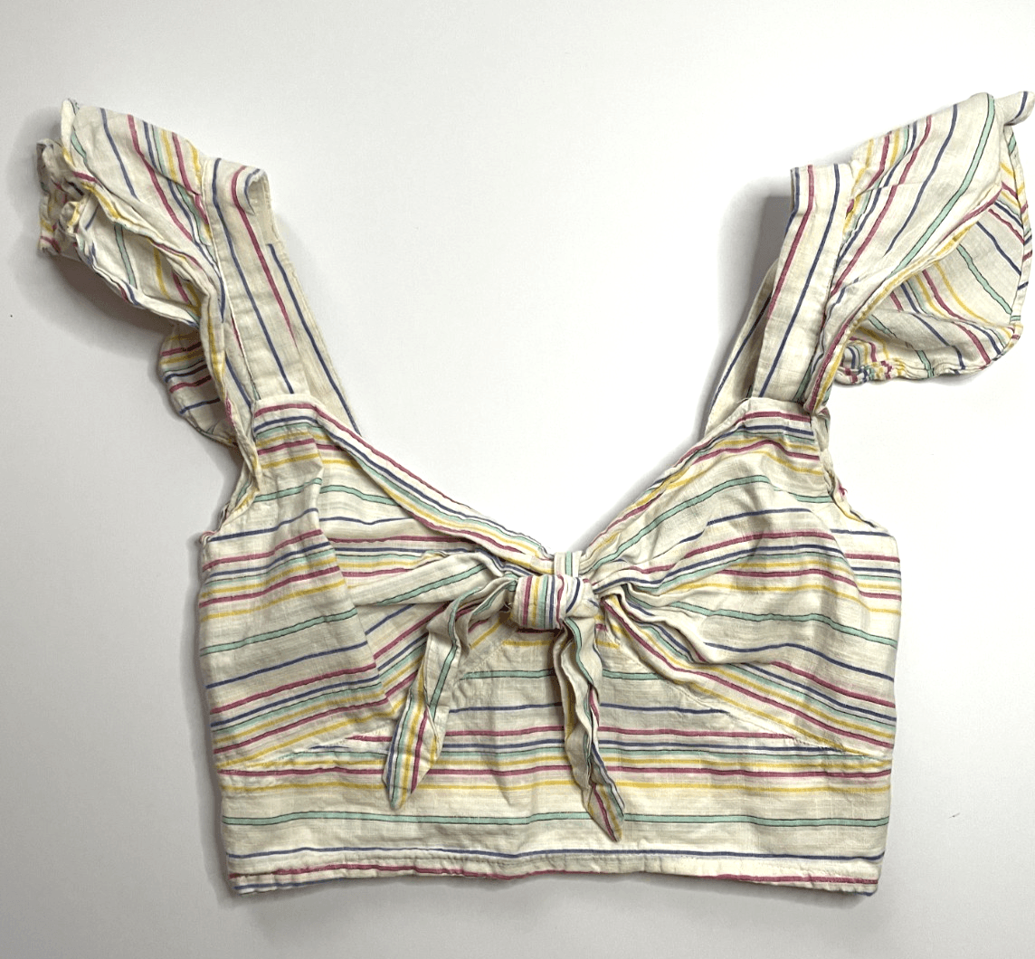 Maeve by Anthropologie Women's Striped Tie-Front Top Cropped Ruffle Size X-Small - Thumbnail 5