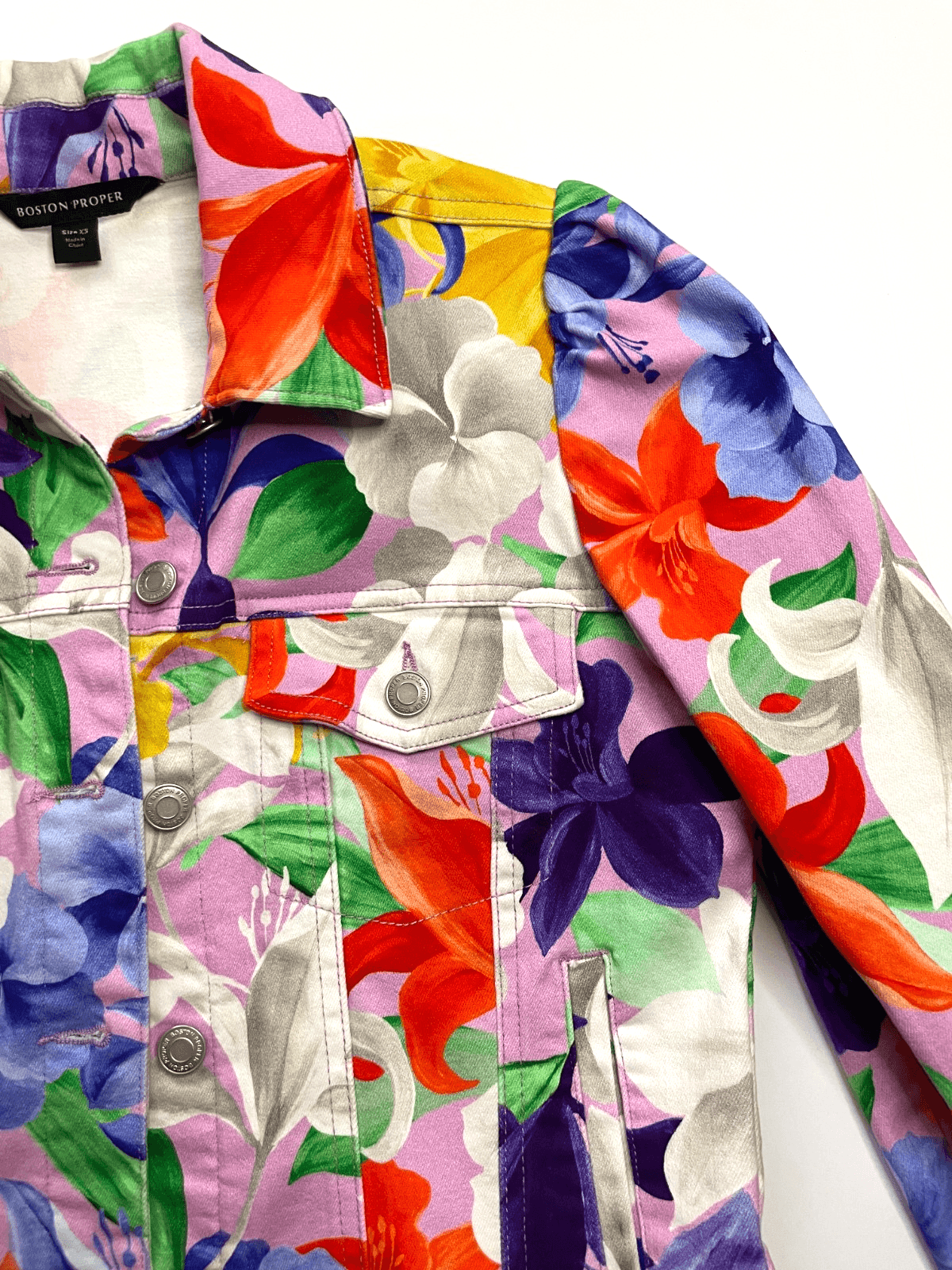 Boston Proper Women's Denim Jacket Comfort Stretch Floral Print Size X-Small - Thumbnail 6