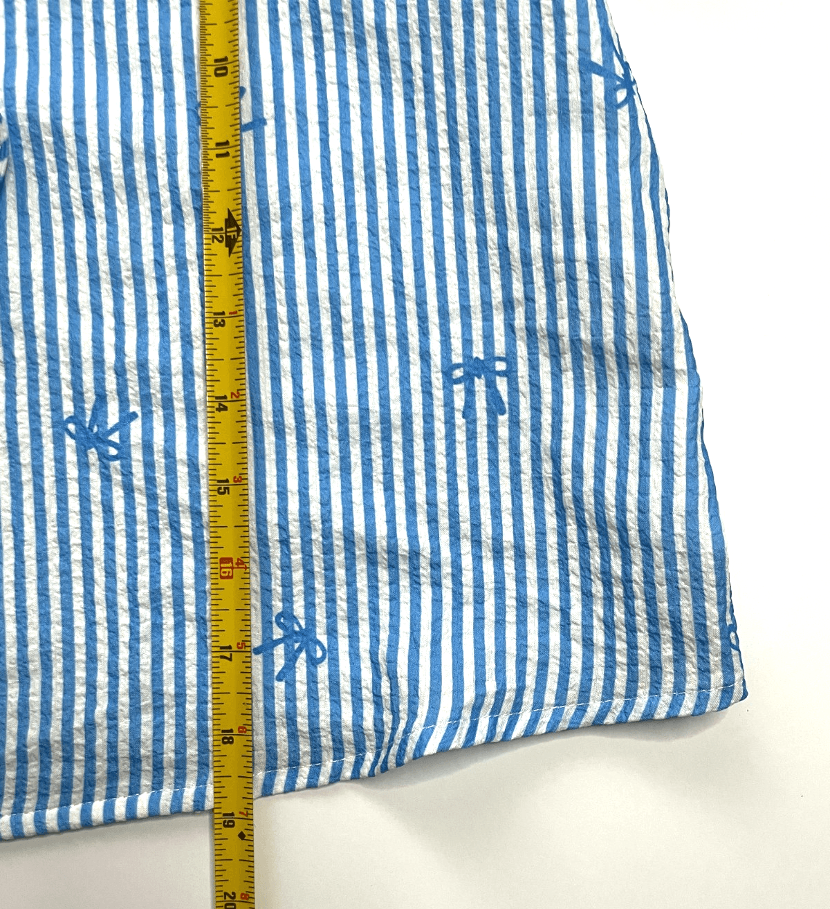 Womens 2-Piece Tie Front Set Puff Sleeve Top + Shorts in Blue Stripe Size S - Thumbnail 6