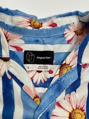 Men's Short Sleeve Button Up Floral Blue Stripe by Original Use Size Large - Thumbnail 4