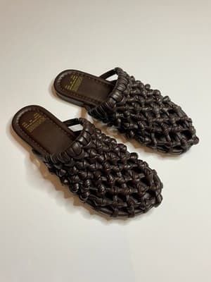 Bronx Women's Leather Woven Mule Flats Ann-aya Coffee Brown Size 37 - Thumbnail 2