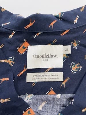 Goodfellow Men's Short Sleeve Button-Down Navy Swim Pool Party Print Size Large - Thumbnail 5