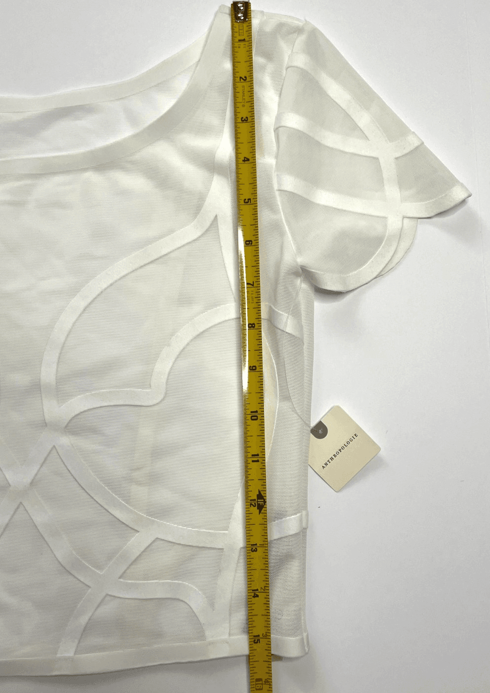 Anthropologie Sheer Mesh Crop Top White Nylon Soutache Baby Tee Size XS NWT - Thumbnail 6