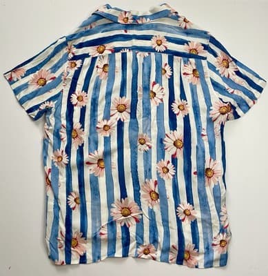 Men's Short Sleeve Button Up Floral Blue Stripe by Original Use Size Large - Thumbnail 3