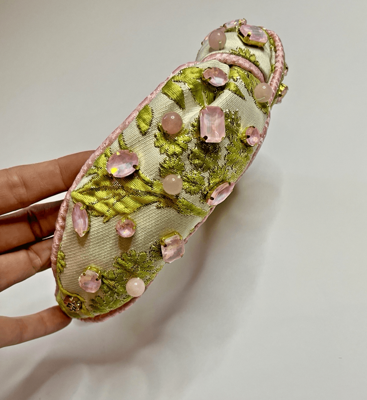 Brianna Cannon Embellished Knotted Headband Chartreuse & Blush Jacquard Size XS - Thumbnail 9