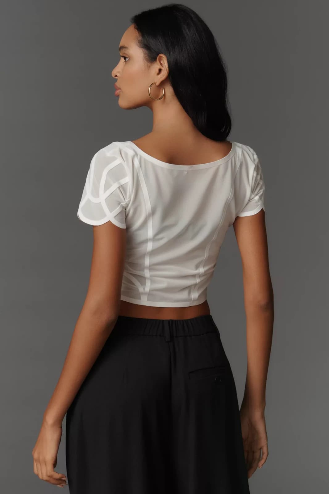 Anthropologie Sheer Mesh Crop Top White Nylon Soutache Baby Tee Size XS NWT - Thumbnail 3