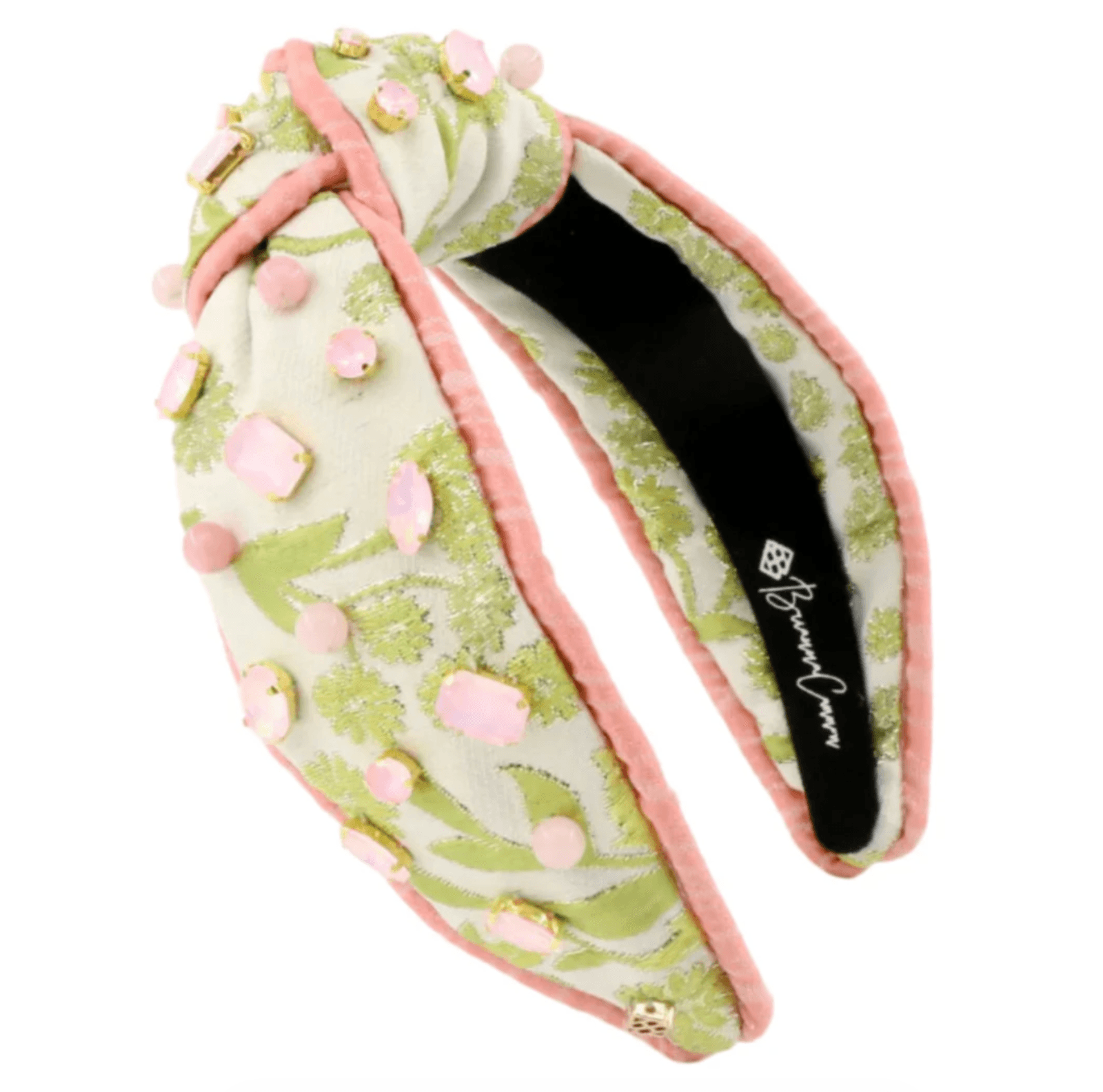 Brianna Cannon Embellished Knotted Headband Chartreuse & Blush Jacquard Size XS - Thumbnail 5