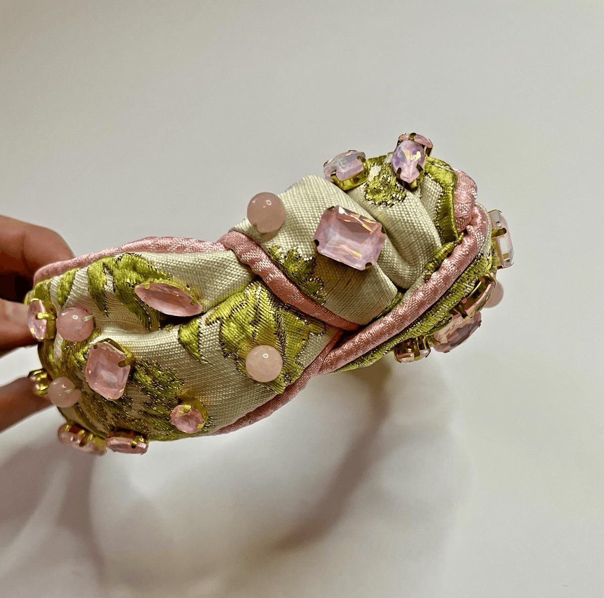 Brianna Cannon Embellished Knotted Headband Chartreuse & Blush Jacquard Size XS - Thumbnail 8
