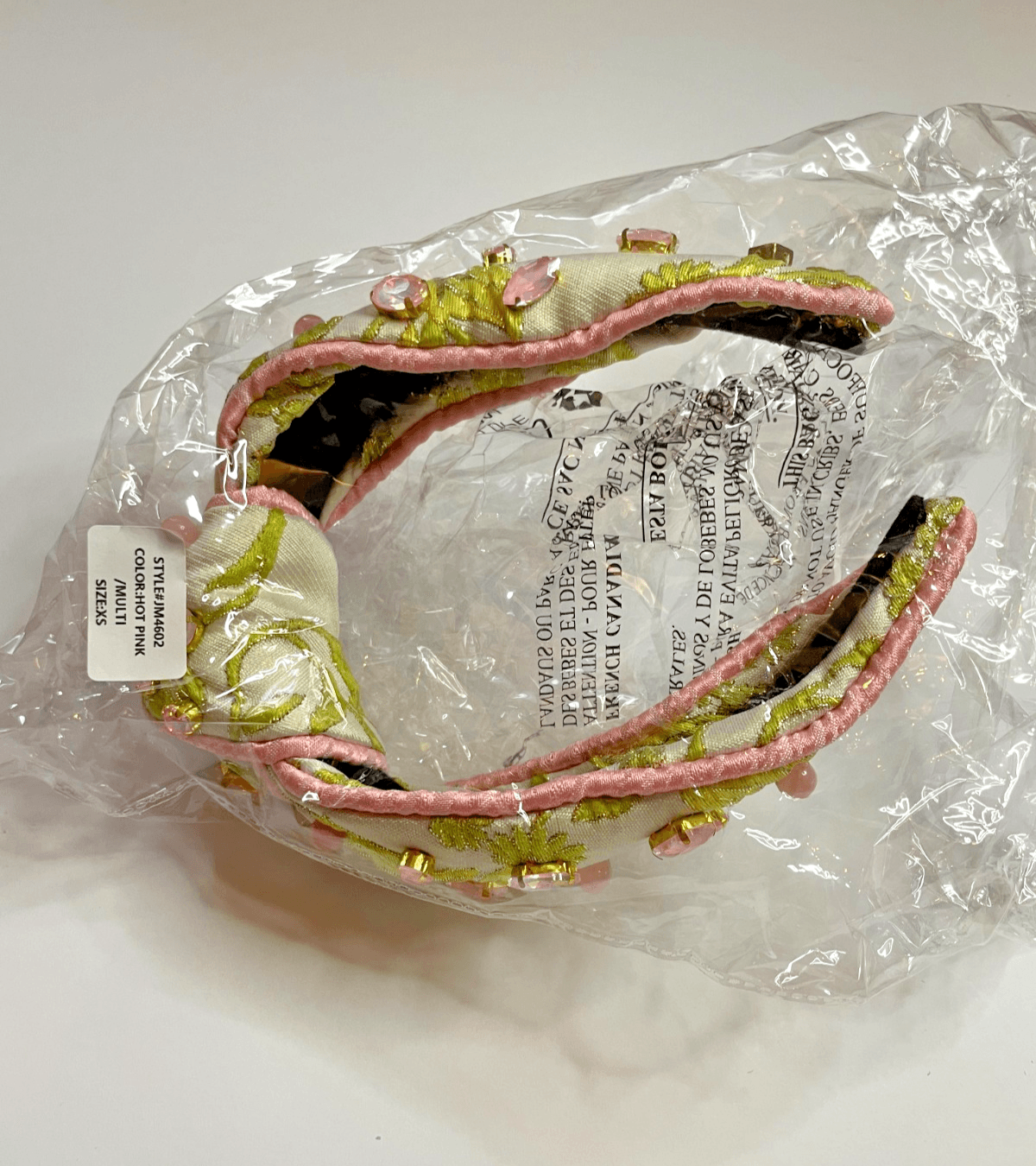 Brianna Cannon Embellished Knotted Headband Chartreuse & Blush Jacquard Size XS - Thumbnail 11