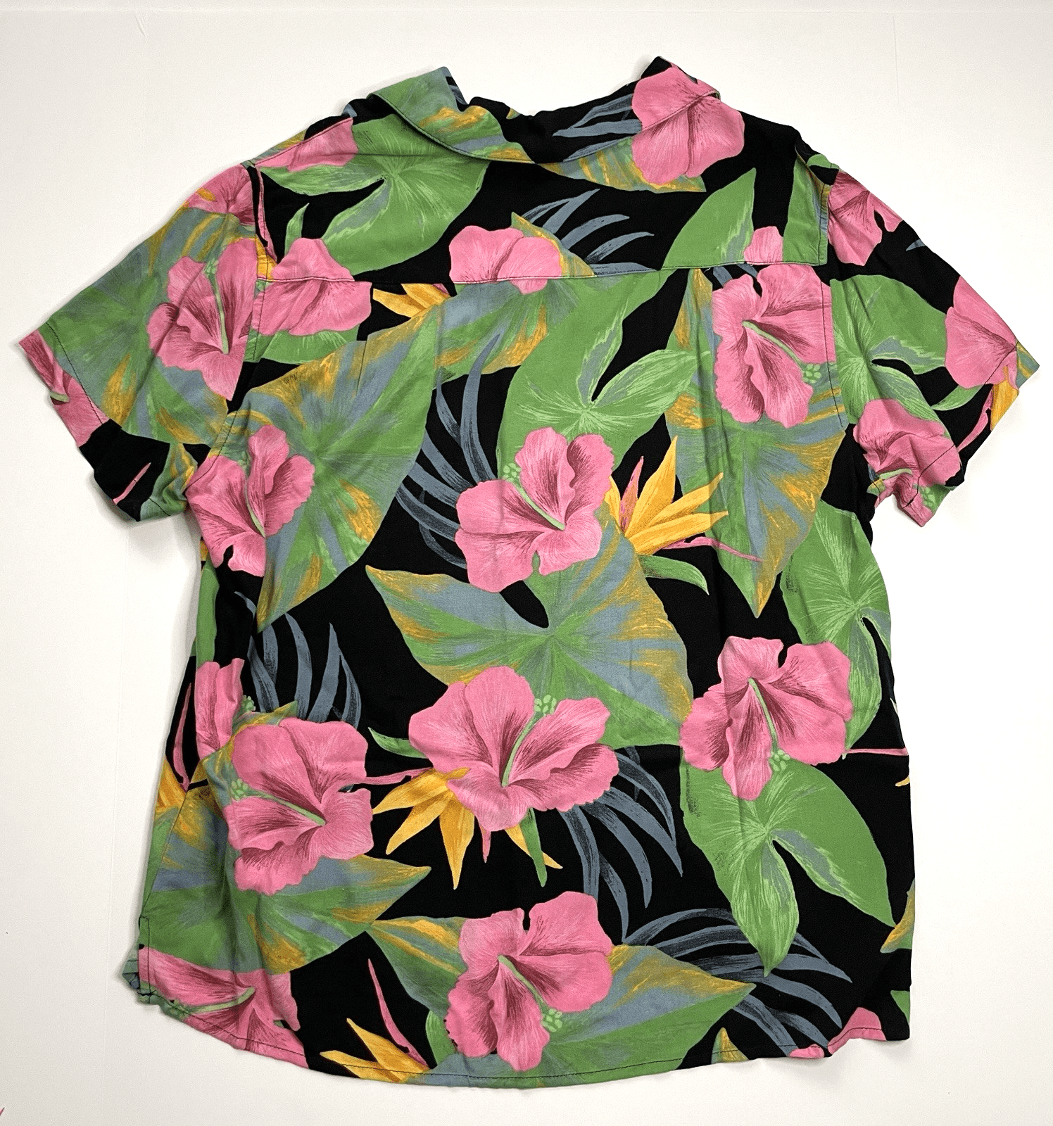 Men's Hawaiian Short Sleeve Button Down Shirt Black Floral Print Size Large - Thumbnail 2