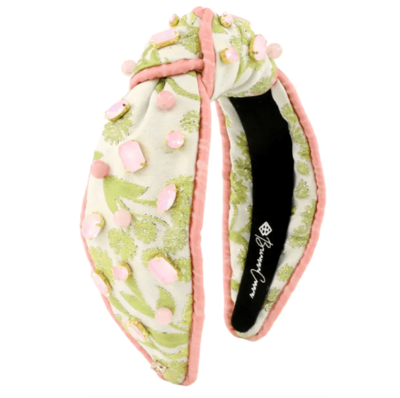 Brianna Cannon Embellished Knotted Headband Chartreuse & Blush Jacquard Size XS - Thumbnail 6