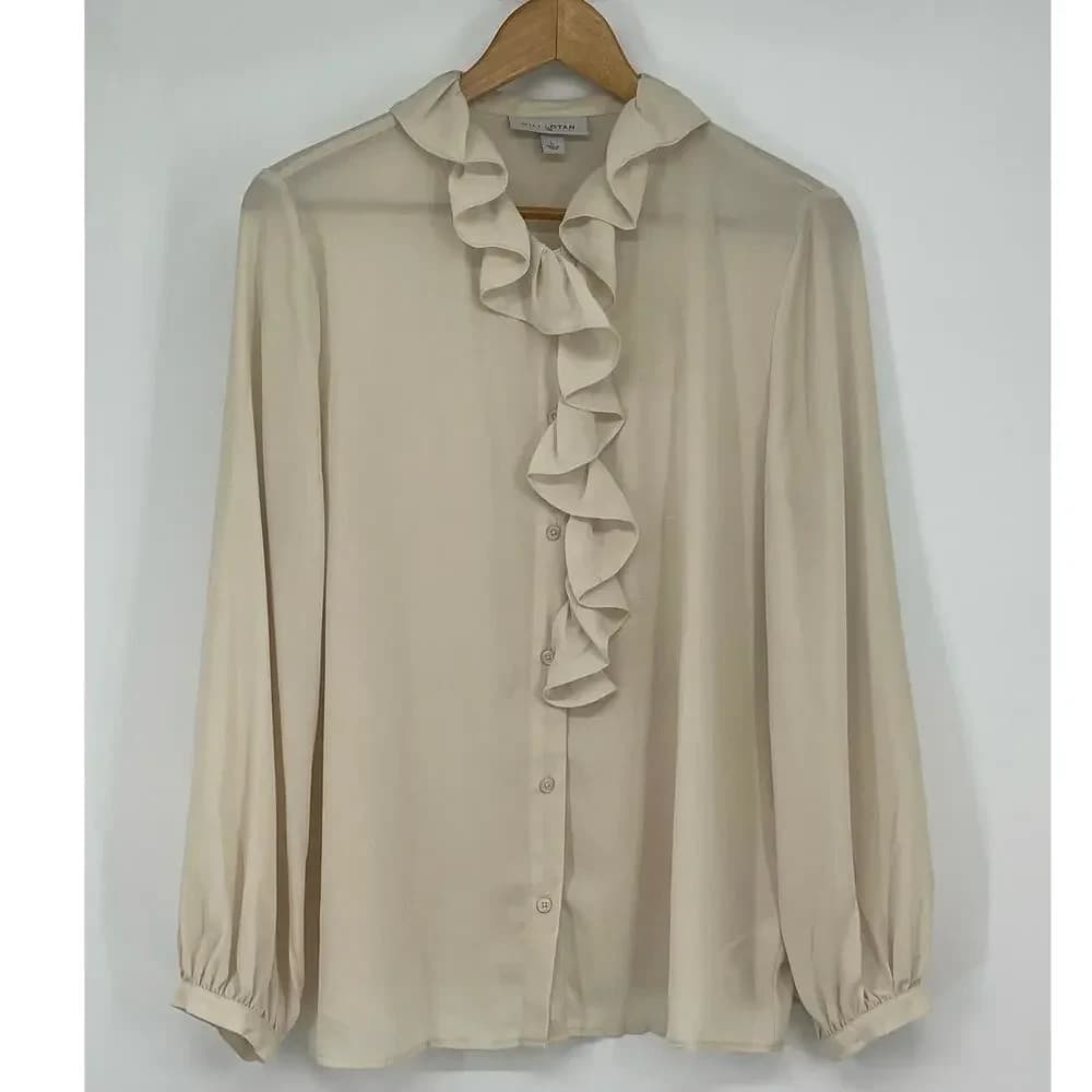 Nila Lotan by Target Long Sleeve Ruffle Blouse Off White Women's Size Large - Thumbnail 5