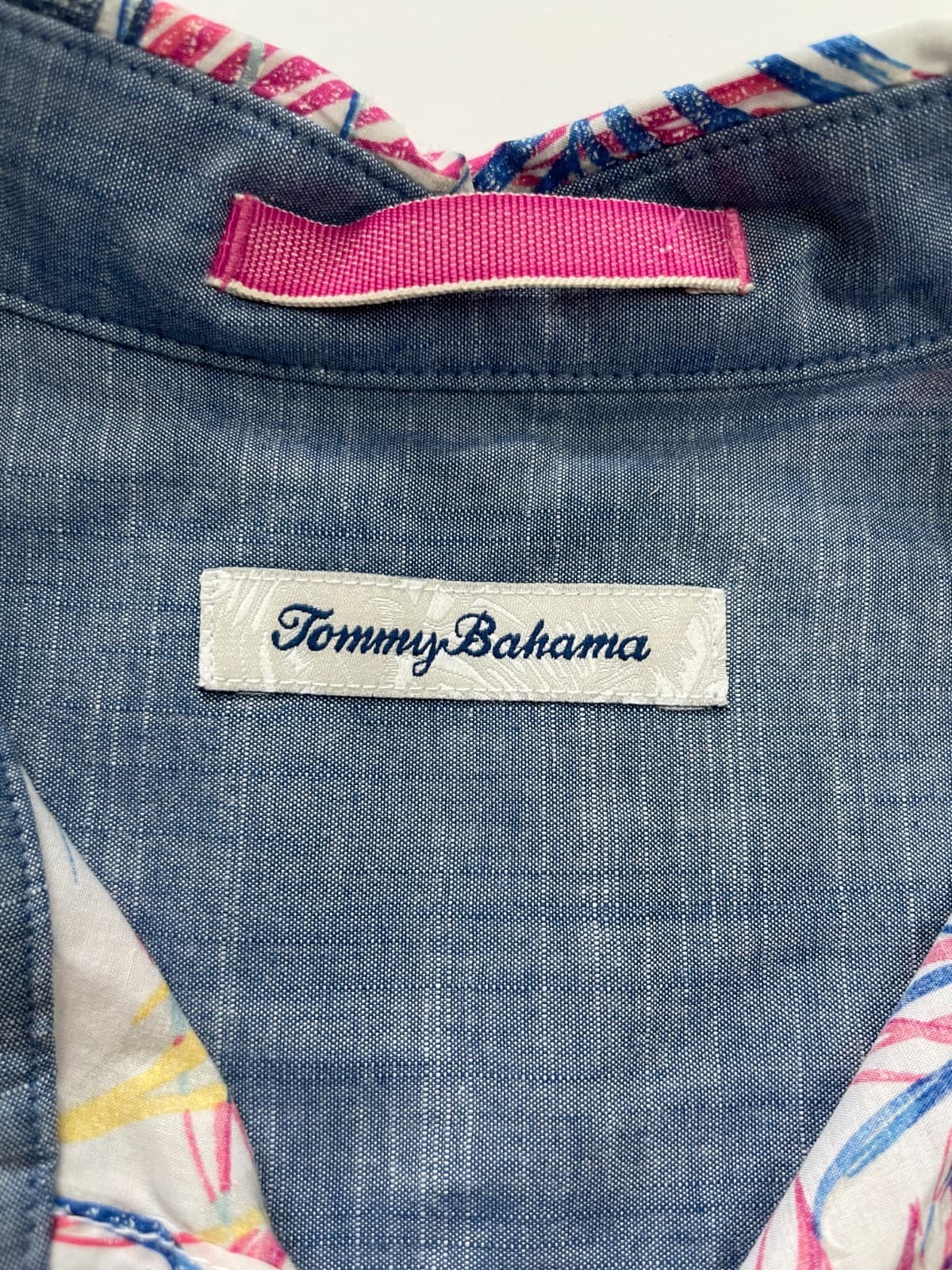 Tommy Bahama Hawaiian Short Sleeve Button-Down Shirt White/Navy Print Mens Large - Thumbnail 3