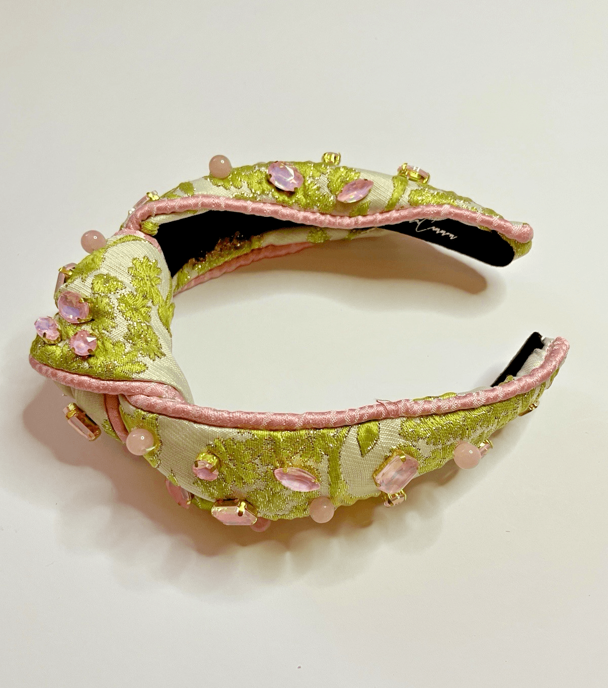 Brianna Cannon Embellished Knotted Headband Chartreuse & Blush Jacquard Size XS - Thumbnail 7