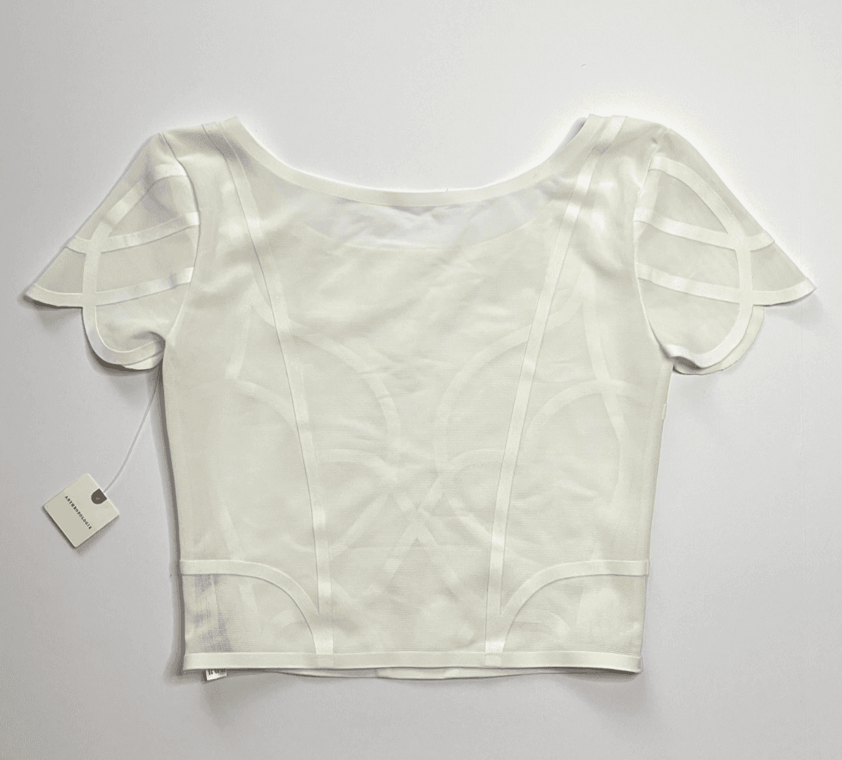 Anthropologie Sheer Mesh Crop Top White Nylon Soutache Baby Tee Size XS NWT - Thumbnail 5
