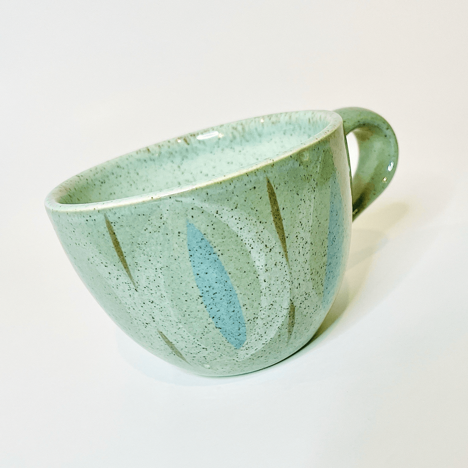 Red Wing Pottery Spruce 2 3/4" Flat Cup Charles Murphy Atomic Vintage MCM - Thumbnail 2