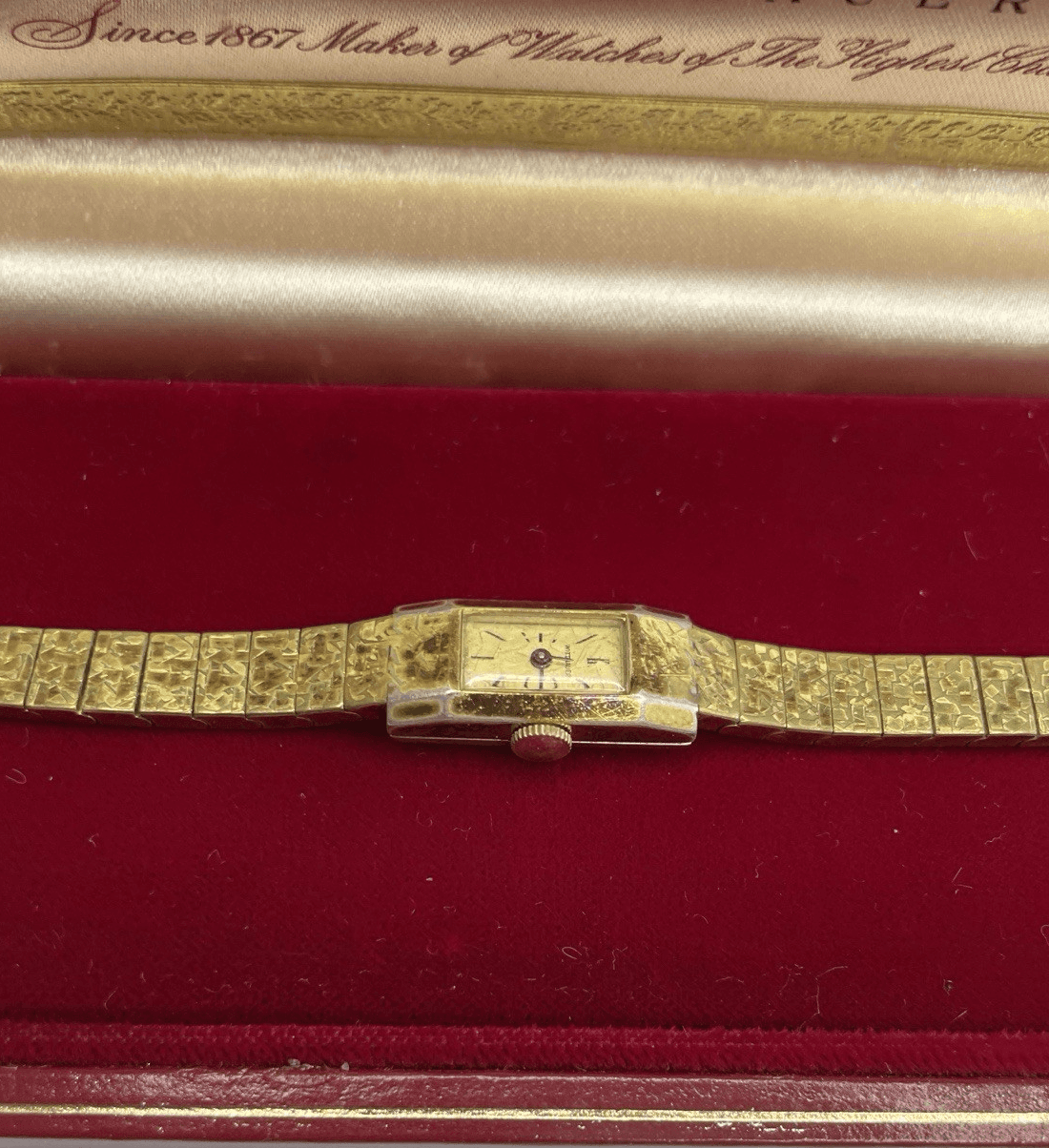 Vintage Wittnauer Women's Petite Tank Watch Hammered Gold Plated Mechanical Wind - Thumbnail 4
