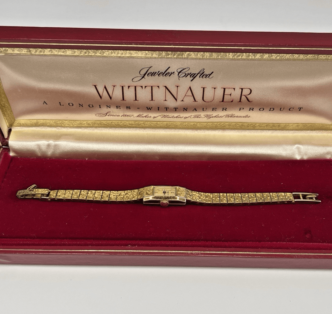 Vintage Wittnauer Women's Petite Tank Watch Hammered Gold Plated Mechanical Wind - Thumbnail 3