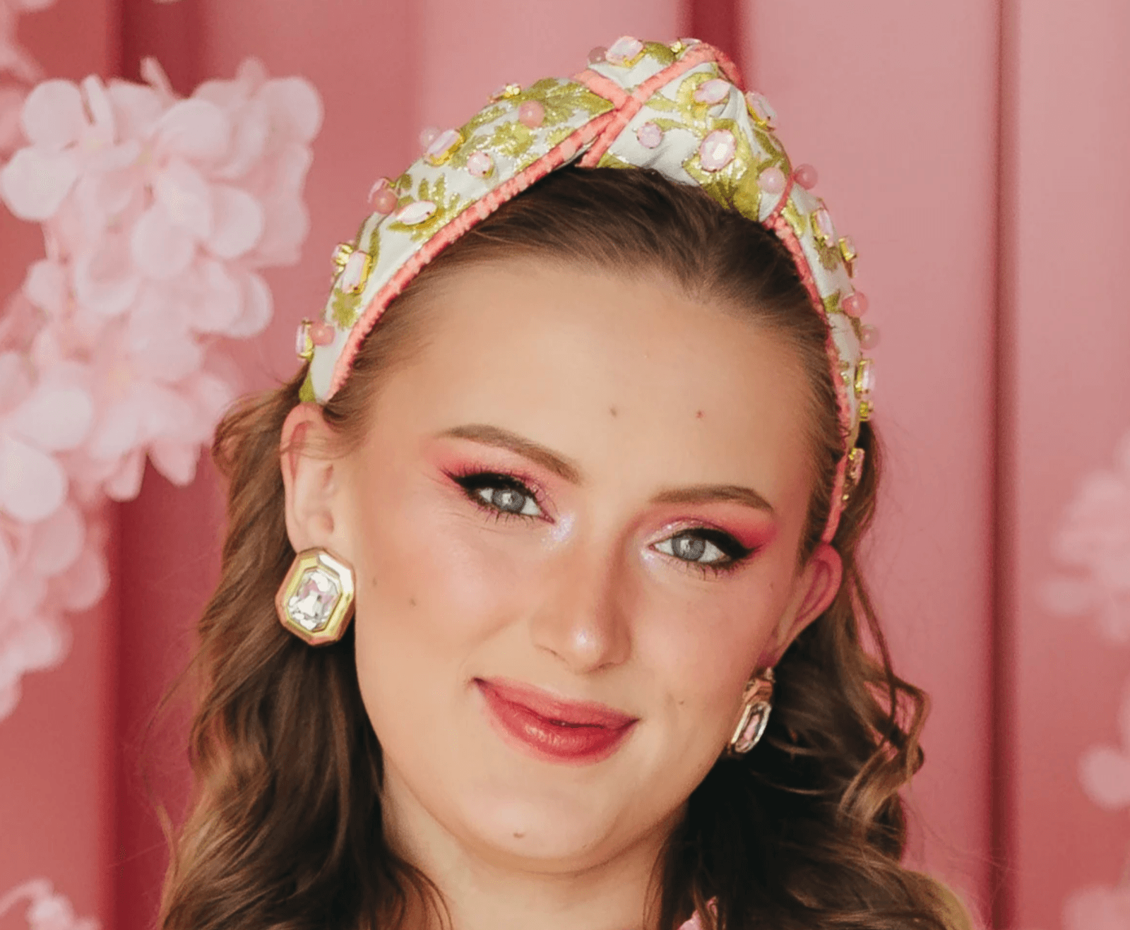 Brianna Cannon Embellished Knotted Headband Chartreuse & Blush Jacquard Size XS - Thumbnail 4