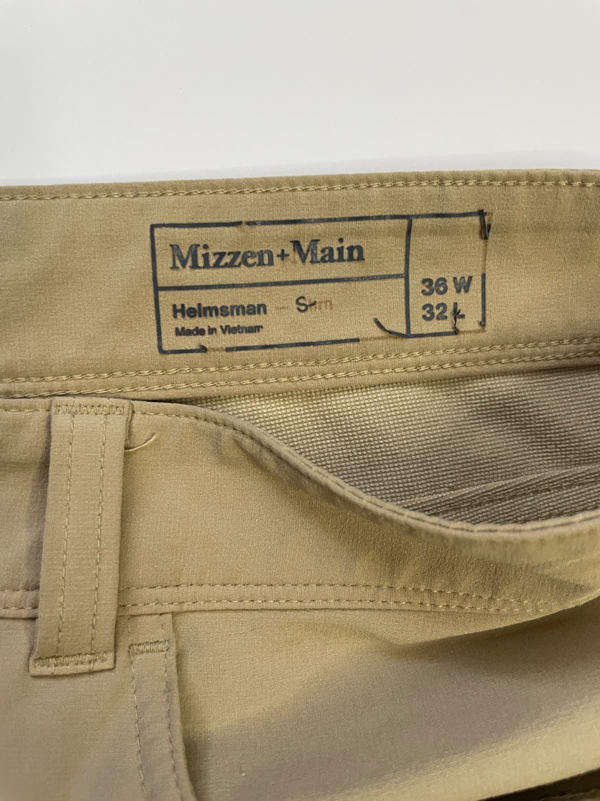 Mizzen Main Men’s 36x32 Helmsman Slim Straight Performance Pants Khaki Pre-Owned - Thumbnail 3