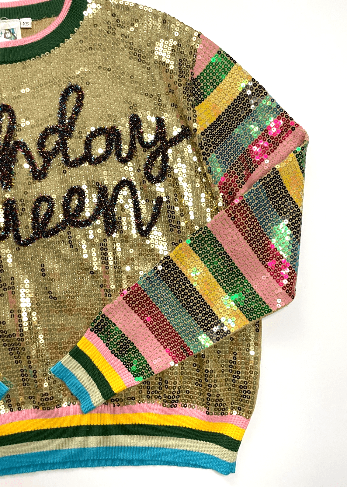 QUEEN OF SPARKLES Birthday Sweater Gold Sequin Women's Size X-Small NWT! - Thumbnail 3