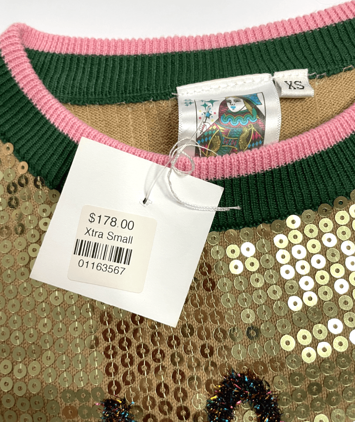 QUEEN OF SPARKLES Birthday Sweater Gold Sequin Women's Size X-Small NWT! - Thumbnail 4