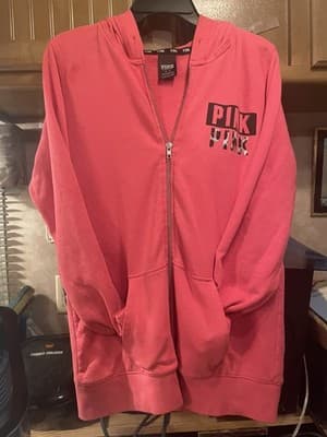Womens PINK Zip Up Hoodie Long Sleeve Sz M - Thumbnail 2