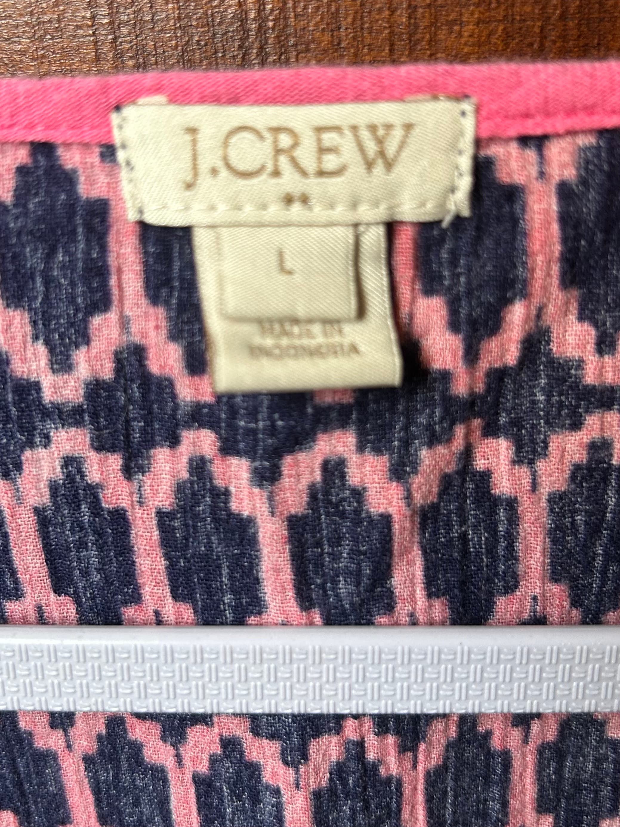 J.Crew Cotton Tunic Dress Size L Pink Navy Pattern - Thumbnail 3