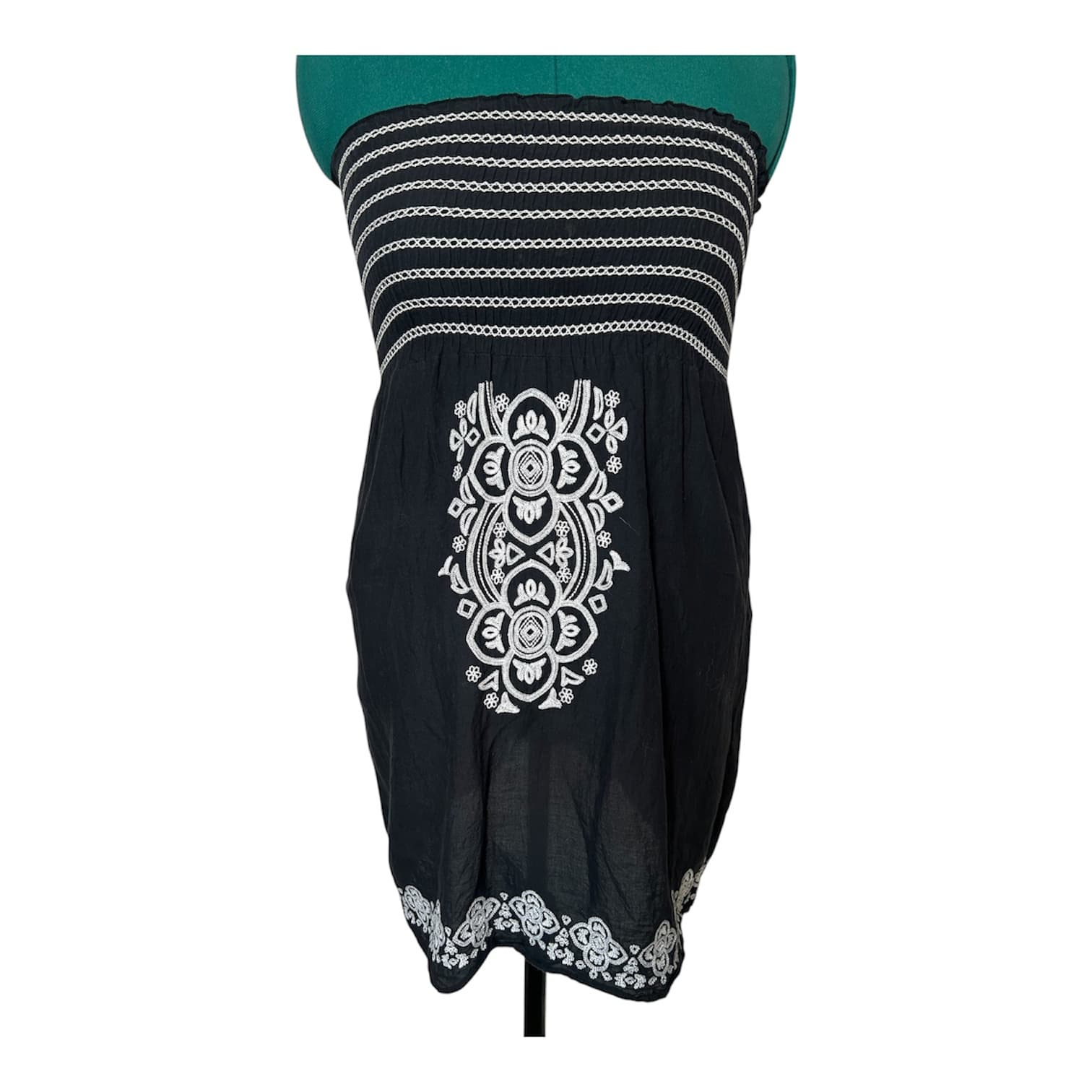 Raviya Black Strapless Dress M Embroidered Boho - Thumbnail 2