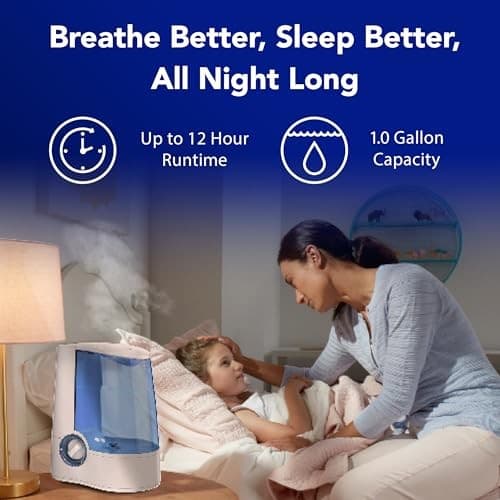 Vicks Warm Mist Humidifier Filter‑Free 1Gal Tank, Auto Shut‑Off, Night Light, VapoPad and VapoSteam Compatible - Thumbnail 4