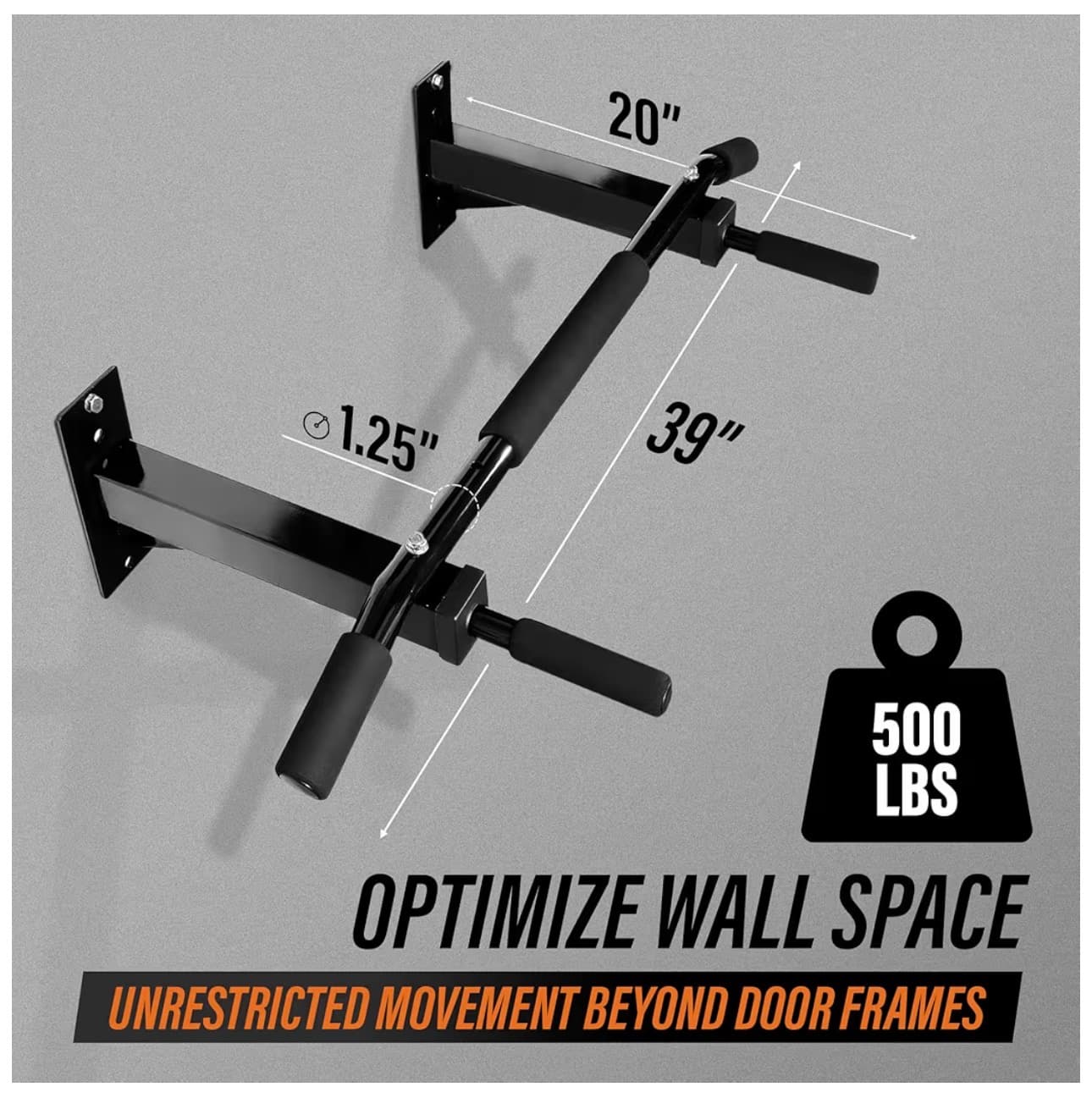 Wall Mounted Pull Up Bar 39" Heavy Duty Steel - Thumbnail 2